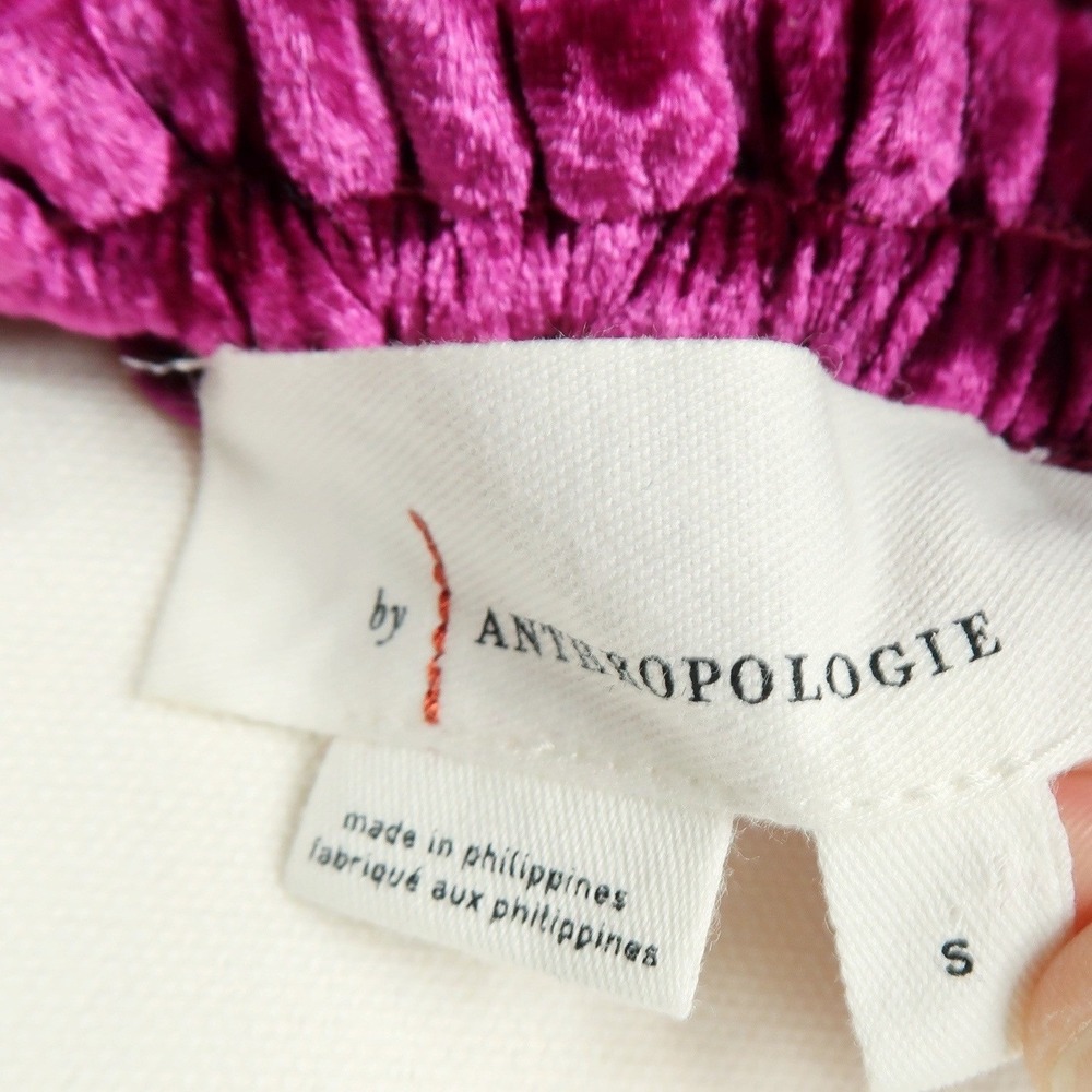 Anthropologie Womens Smocked Velvet Puff Sleeve Top Small Magenta Pink Boho - Picture 8 of 11